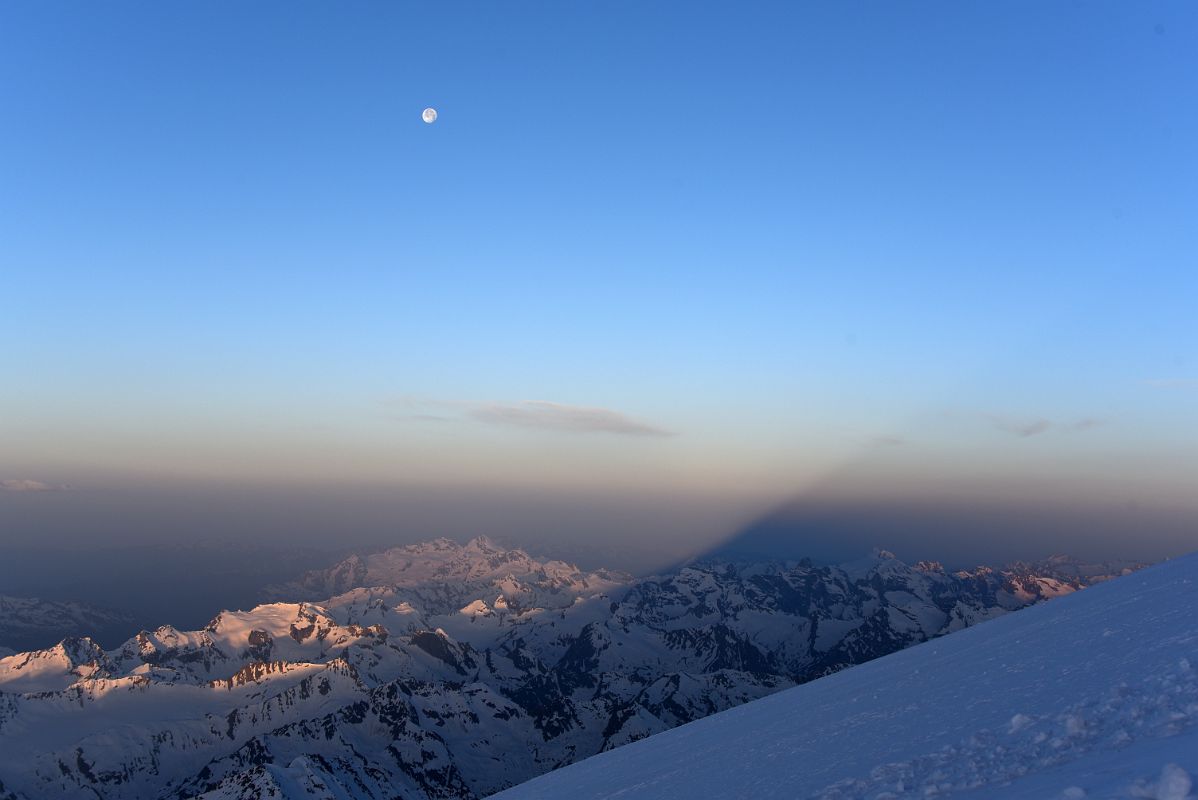 05 Shadow Of Mount Elbrus At Sunrise With The Moon Over The Mountains The Southwest